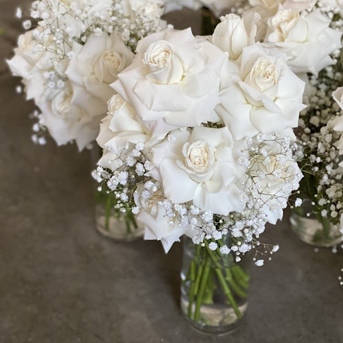 Bridal  Bouquet of  White Roses and Baby's Breath