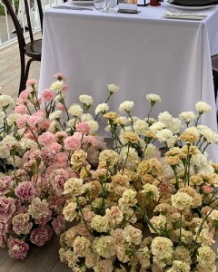 Wedding Venue flowers, fresh Carnations. By Bloom Blessings
